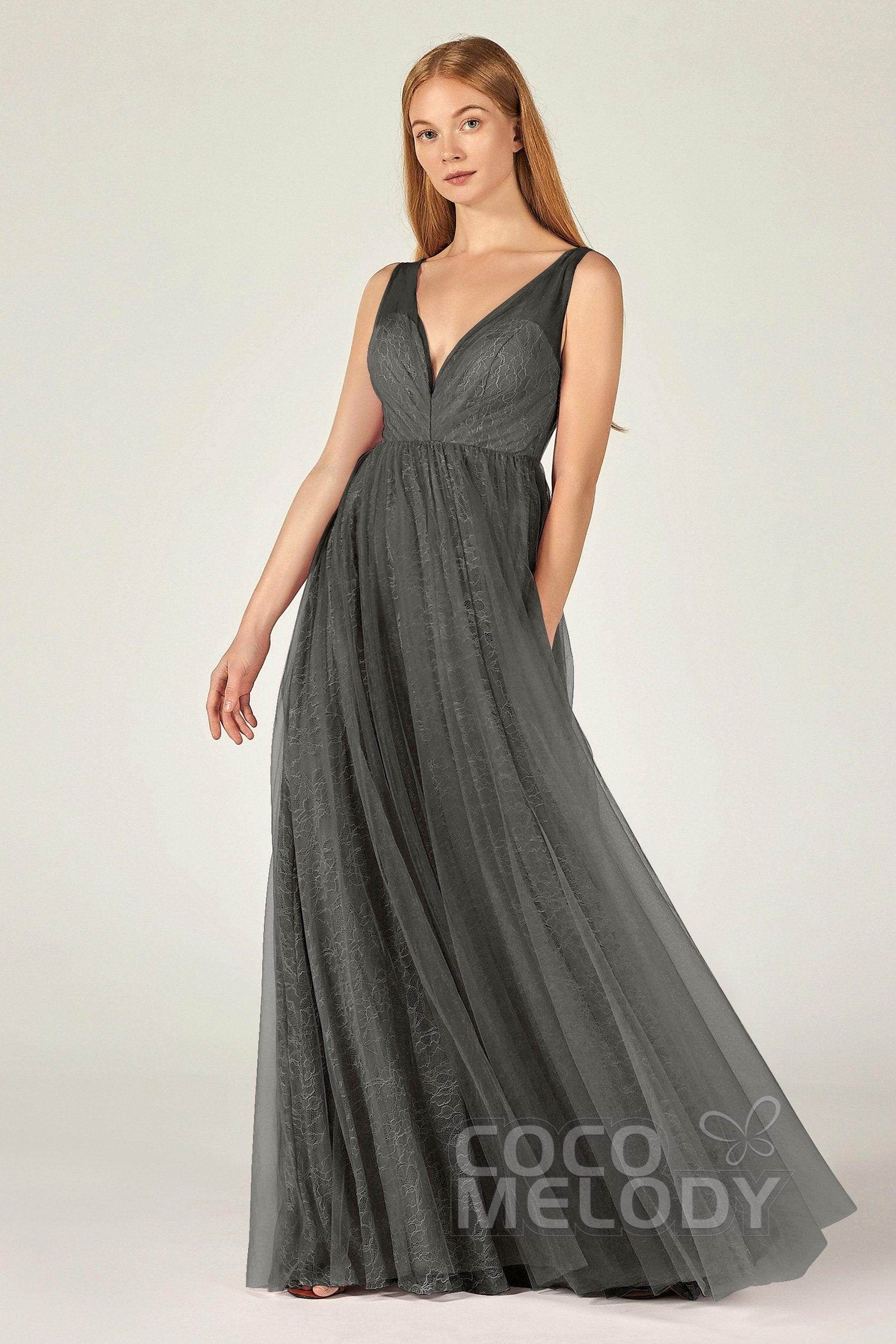 A-Line Floor Length Tulle Lace Bridesmaid Dress CB0375 - COCOMELODY